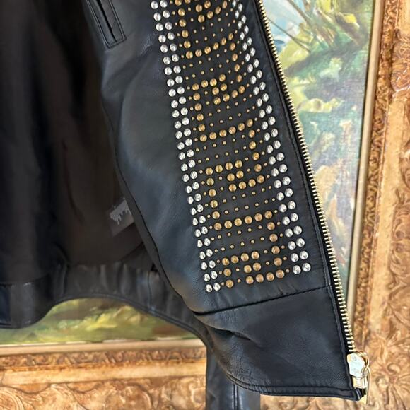 Versace H&M Black Studded Biker Moto Jacket Womens Medium - Picture 8 of 16